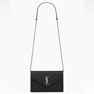 Saint Laurent Cassandre Envelope Chain Wallet in Grain De Poudre Leather